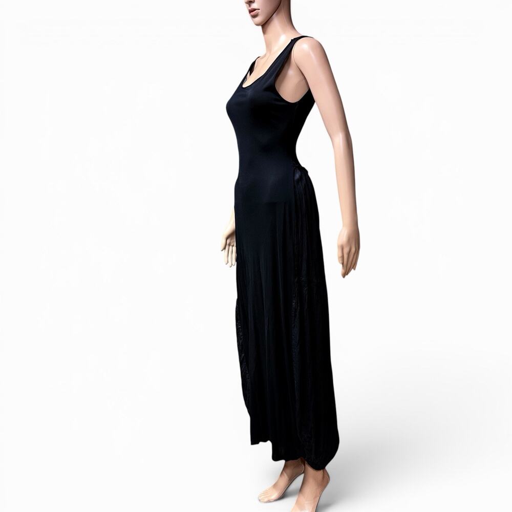Blayde Italy Goth Maxi Dress Sz M Black Silk Viscose Bubble Hem Whimsical Witchy